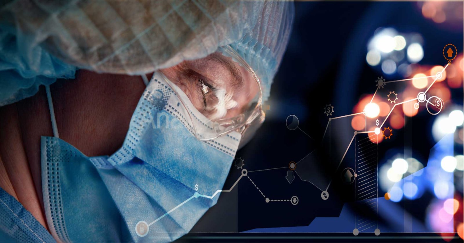 Surgeon in the operating room with healthcare analytics overlays: is Google Analytics 4 HIPAA compliant